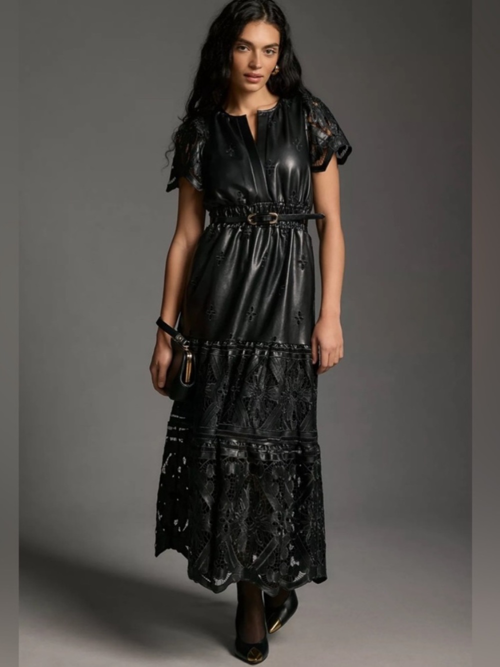 Anthropologie Somerset Faux Leather Maxi Dress Size Large